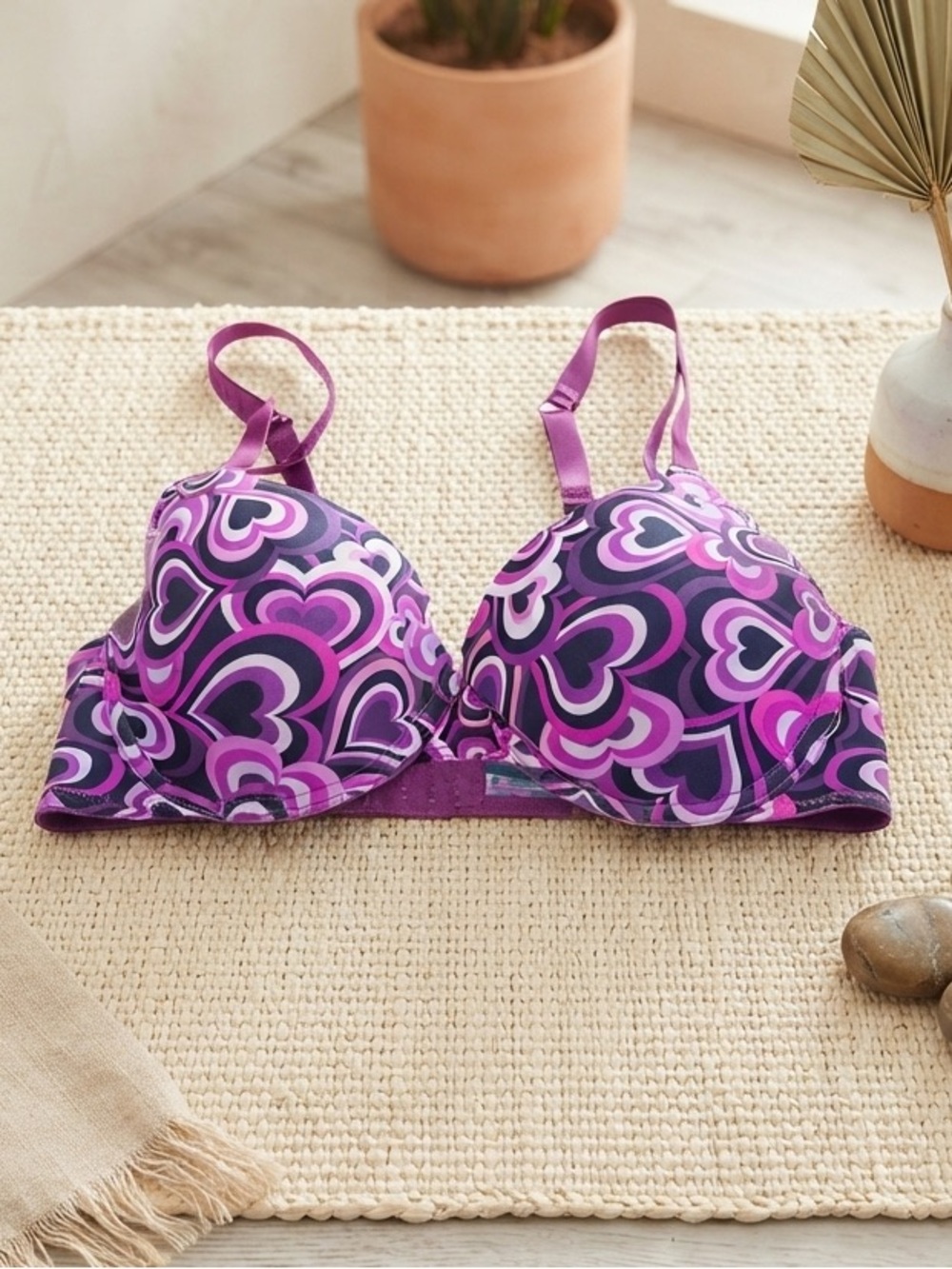 XOXO Women’s Purple Heart Print Underwire Bra – Y2K Aesthetic – Size 40C